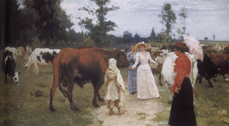 Ilia Efimovich Repin Girls and cows oil painting picture